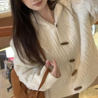 Hooded Cable Knit Cropped Toggle Cardigan