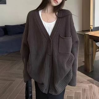 Oversized V-Neck Cardigan with Pocket