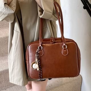 Faux Leather Plain Zip Satchel Bag