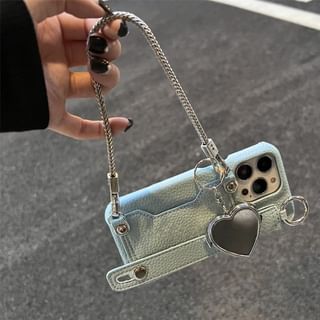 Faux Mirror Heart Case Leather Phone