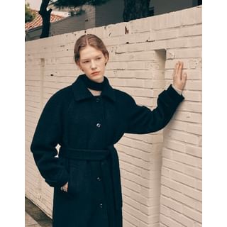 Woolen Mac Coat with Sash (Black)