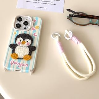 Penguin Embroidered Phone Case / Strap / Set - iPhone 16 Pro Max / 16 Pro / 16 Plus / 16 / 15 Pro Max / 15 Pro / 15 Plus / 15 / 14 Pro Max / 14 Pro / 14 Plus / 14 / 13 Pro Max / 13 Pro / 13 / 13 Mini