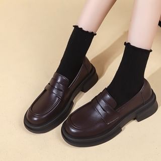 Platform Plain Faux Leather Penny Loafers