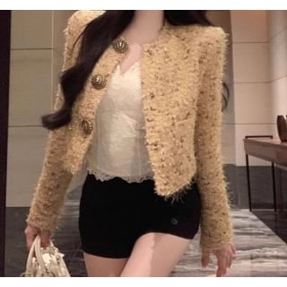 Button-Up Tweed Jacket / Crop Camisole Top