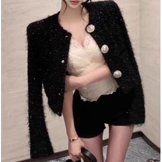 Button-Up Tweed Jacket / Crop Camisole Top