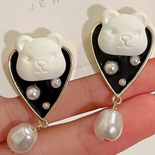 Earring Alloy Bear Drop Faux Pearl