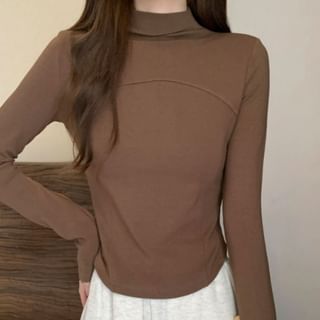 Long-Sleeve Mock Neck Plain Top