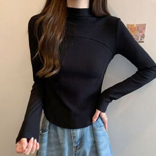 Long-Sleeve Mock Neck Plain Top