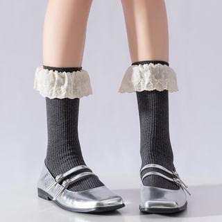 Plain Lace Trim Ribbed Socks