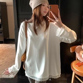 Round Neck Lace-Trim Tee