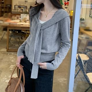 Plain V-Neck Mock Two-Piece Button Front Cardigan