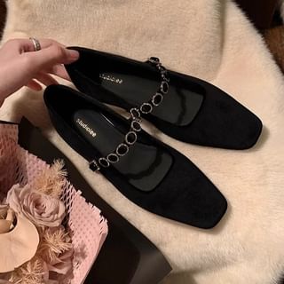 Jane Rhinestone Accent Velvet Heel Mary Pumps Low