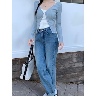 V-Neck Button-Up Crop Cardigan