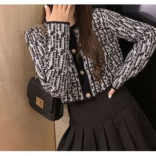 Crewneck Tweed Button-Up Jacket