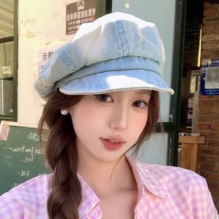 Distressed Denim Newsboy Cap Washed