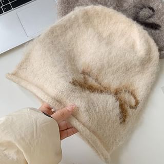 Bow Print Knit Beanie