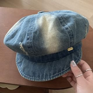 Distressed Denim Newsboy Cap Washed