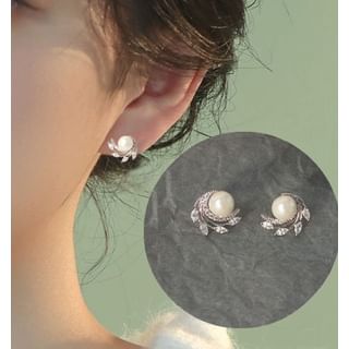 Pearl Earring Clip Faux On / Stud Rhinestone