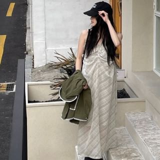 Plaid Spaghetti Strap V-Neck Maxi Dress