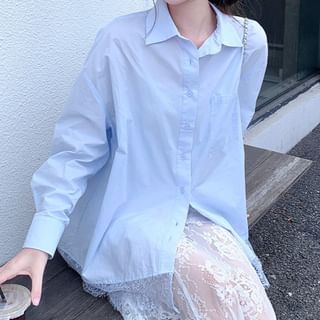 Collared Lace Shirt with Pencil Skirt Set