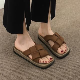 Woven Toe Sandals Leather Square Faux Platform