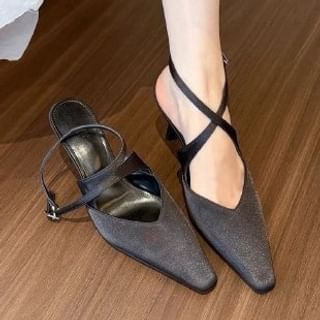 Satin Toe Strap Square Ankle Pumps Cross