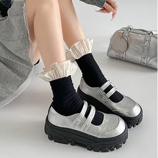 Strap Adhesive Faux Platform Jane Shoes Leather Mary