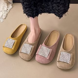 Rhinestone Round Toe Flat Mules
