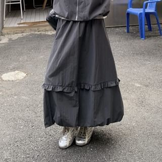 Crew Neck Tee with Zip Vest and Frill Balloon Skirt