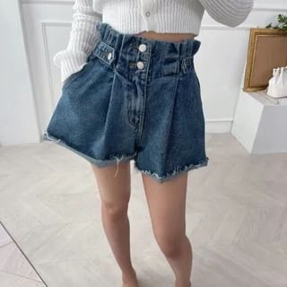 High Waist Frayed Denim Shorts