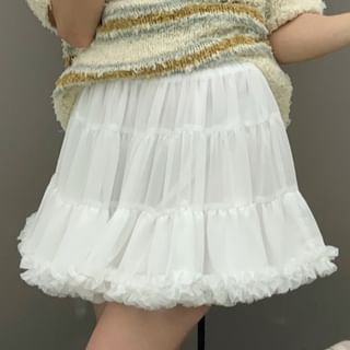 Frill Trim Mini A-Line Skirt with High Rise