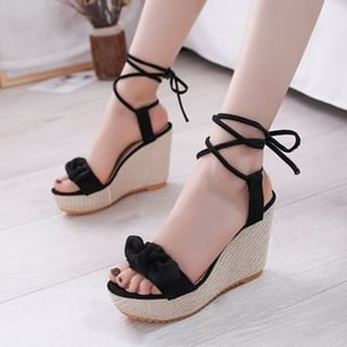 Tie-Up Wedge Sandals Platform Bow
