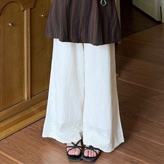 Striped Button-Up Sleeveless Top / High Rise Lace Wide Leg Pants