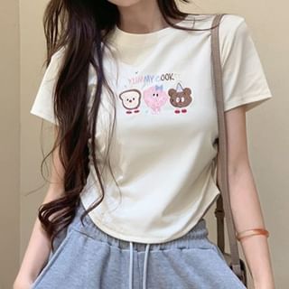 T-Shirt Embroidered Crop Crewneck Short-Sleeve