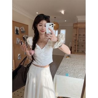 Plain Ruched V-Neck Cropped Cami / High-Waisted Maxi A-Line Skirt