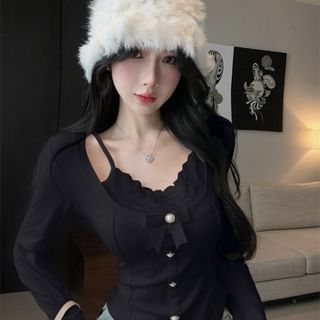 Plain Scoop-Neck Mock-Layer Sleeved Top