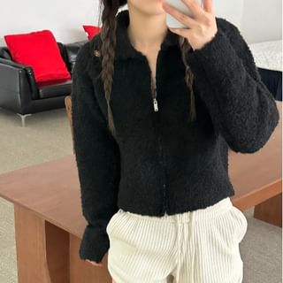 Collared Zip-Up Cardigan