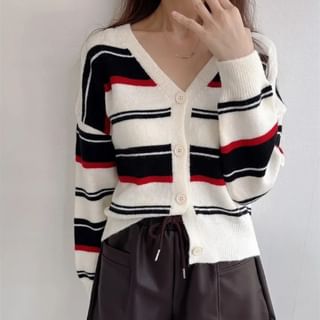 Striped V-Neck Knit Cardigan