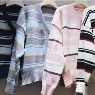 Striped V-Neck Knit Cardigan