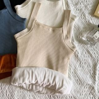Sleeveless Fleece-Lined Basic Knit Crop Top