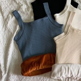 Sleeveless Fleece-Lined Basic Knit Crop Top