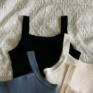 Sleeveless Fleece-Lined Basic Knit Crop Top
