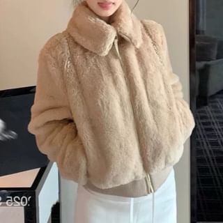 Collar Plain Fleece Zip Jacket