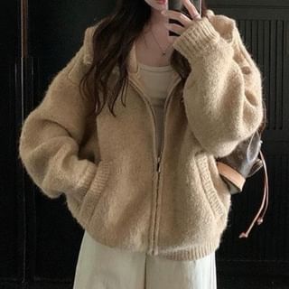 Collar Plain Zip Cardigan