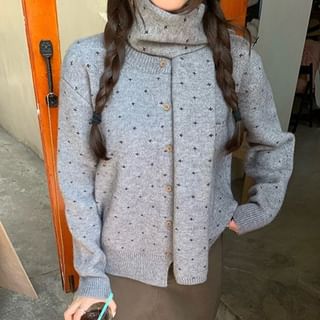 Dotted Cardigan & Scarf Set
