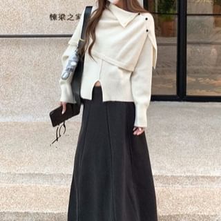 Long-Sleeve Knit Top & Cape & Maxi Skirt Set