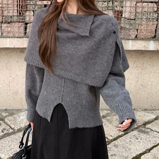 Long-Sleeve Knit Top & Cape & Maxi Skirt Set