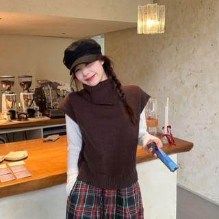 Turtleneck Cap-Sleeve Knit Top or Long-Sleeve Tee