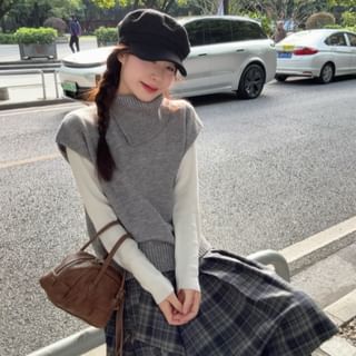 Turtleneck Cap-Sleeve Knit Top or Long-Sleeve Tee