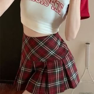 Plaid Pleated High Rise Mini A-Line Skirt